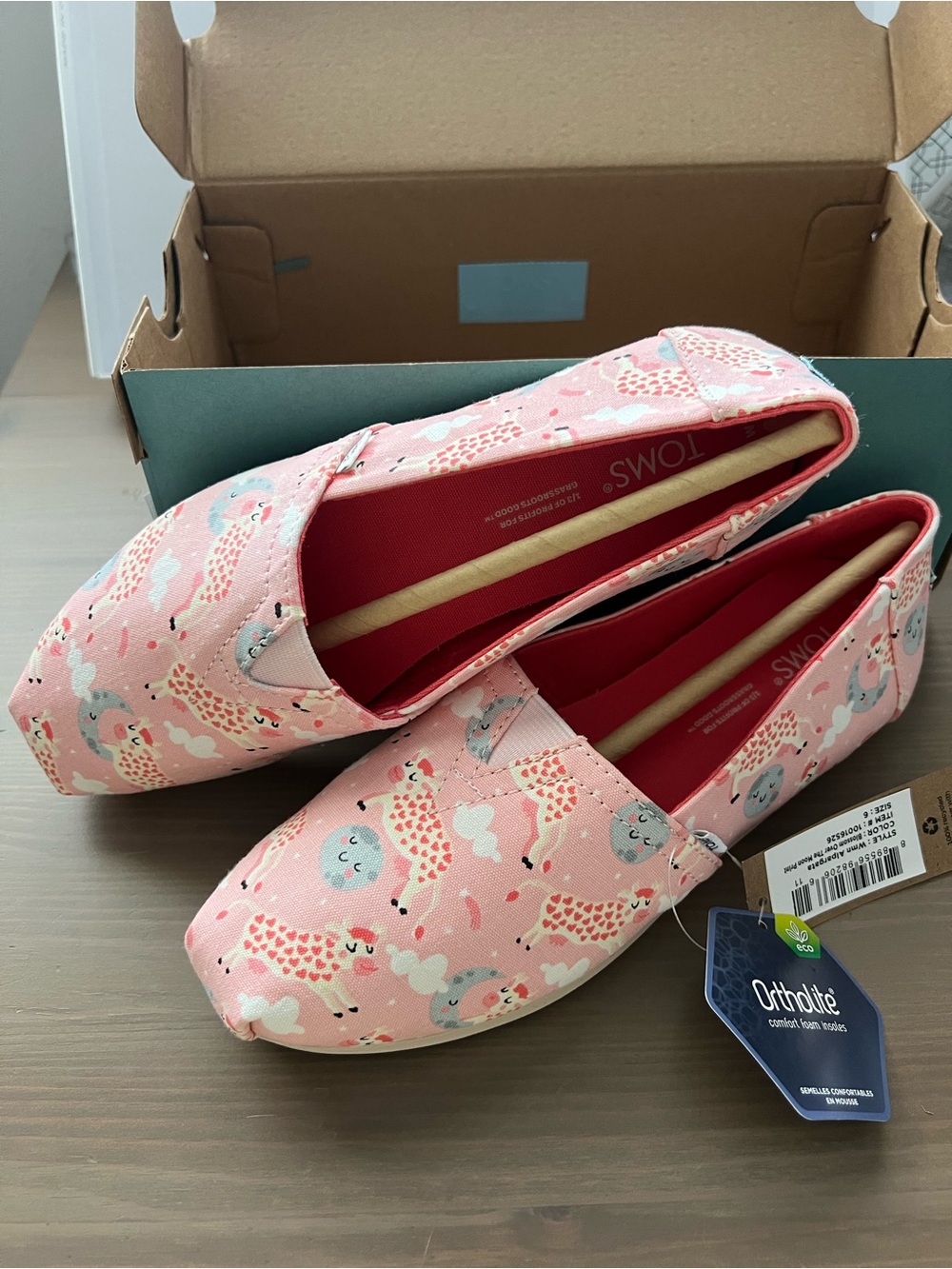 TOMS Alpargata Blossom Over the Moon Print Ortholite Slip on Sneakers sz 6 NIB